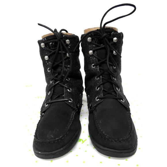 Sperry Women's 10 M Top Sider Hikerfish Black Glitter Boat Boots #9173683 - Picture 2 of 12